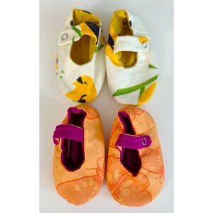 2 Handmade Pairs of Cotton Baby Mary Jane’s Size 6-12m